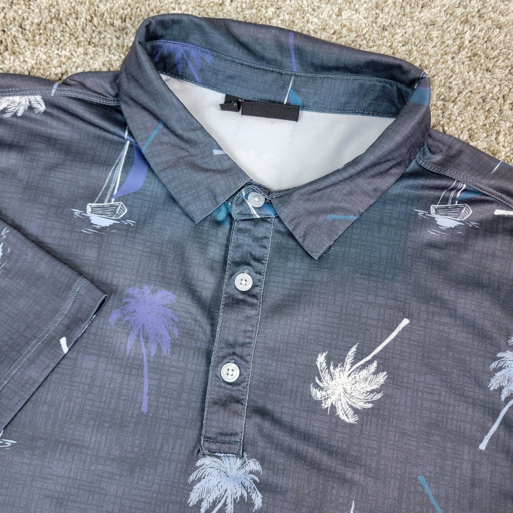 Yatta Golf Mens Large Gray AOP Floral‎ Palm Tree Performance Stretch Polo SS
